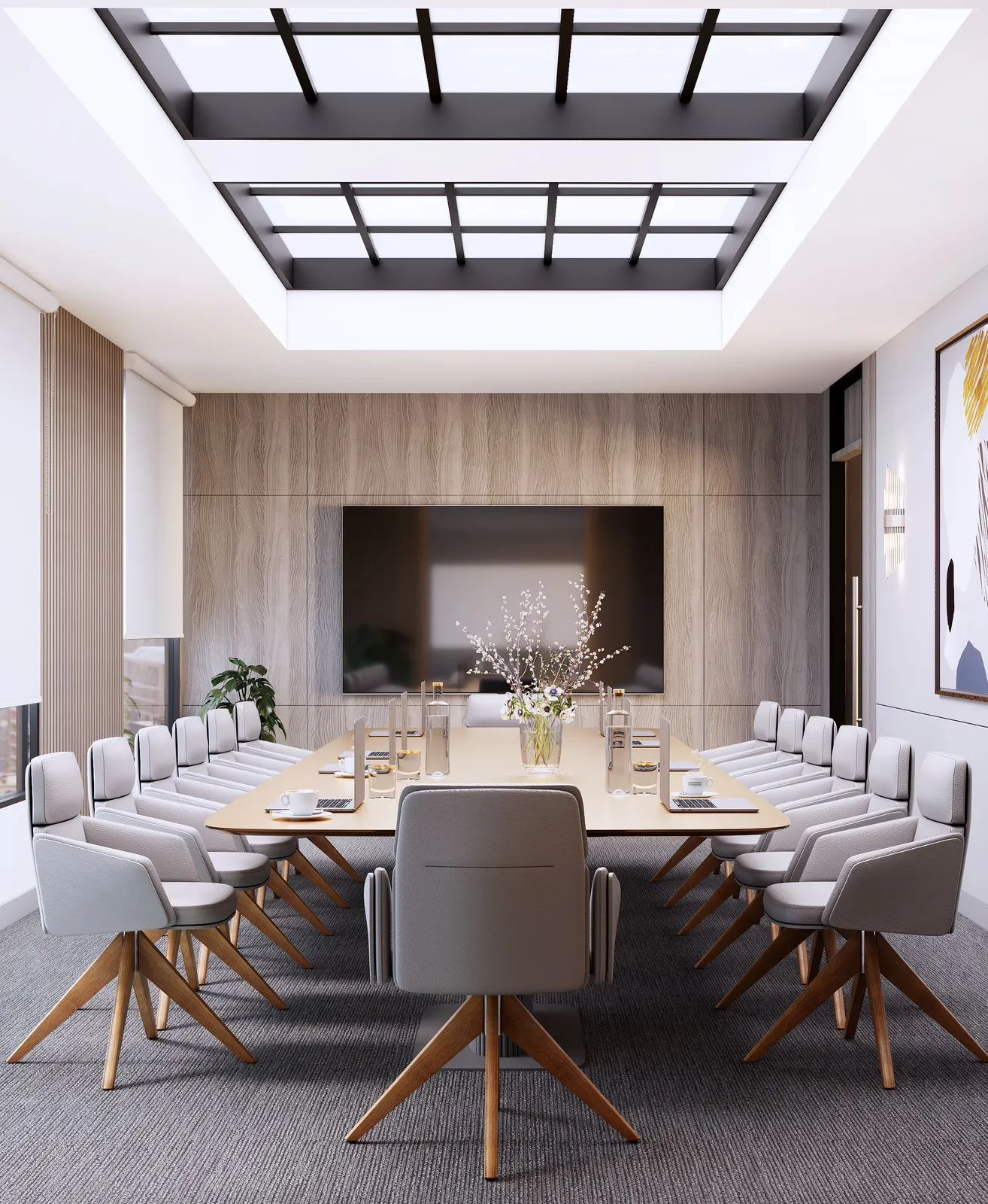 Sunrooof light panels in a conference room.